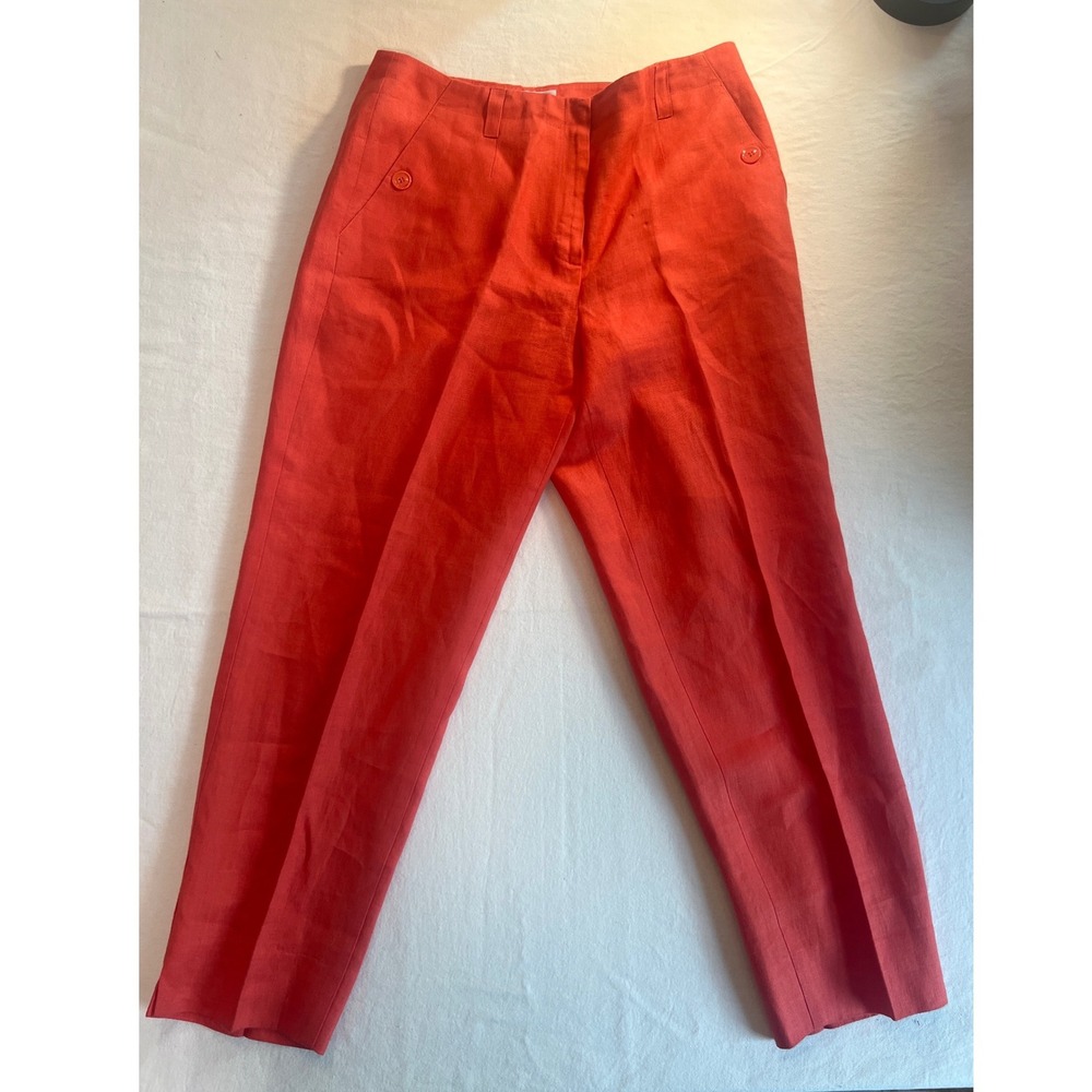 Talbots Womens 12 Irish Linen Pants Coral Red Straight Leg High Rise Trousers